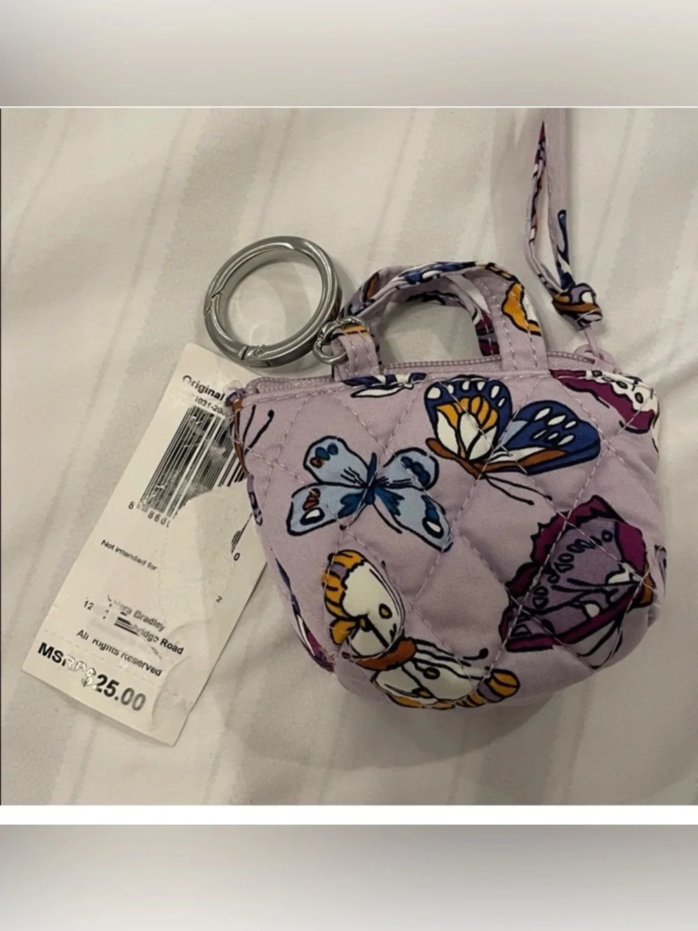 Vera Bradley Original Tote Bag Charm Key Chain for Women Lilac Wing in Flight - Picture 5 of 6
